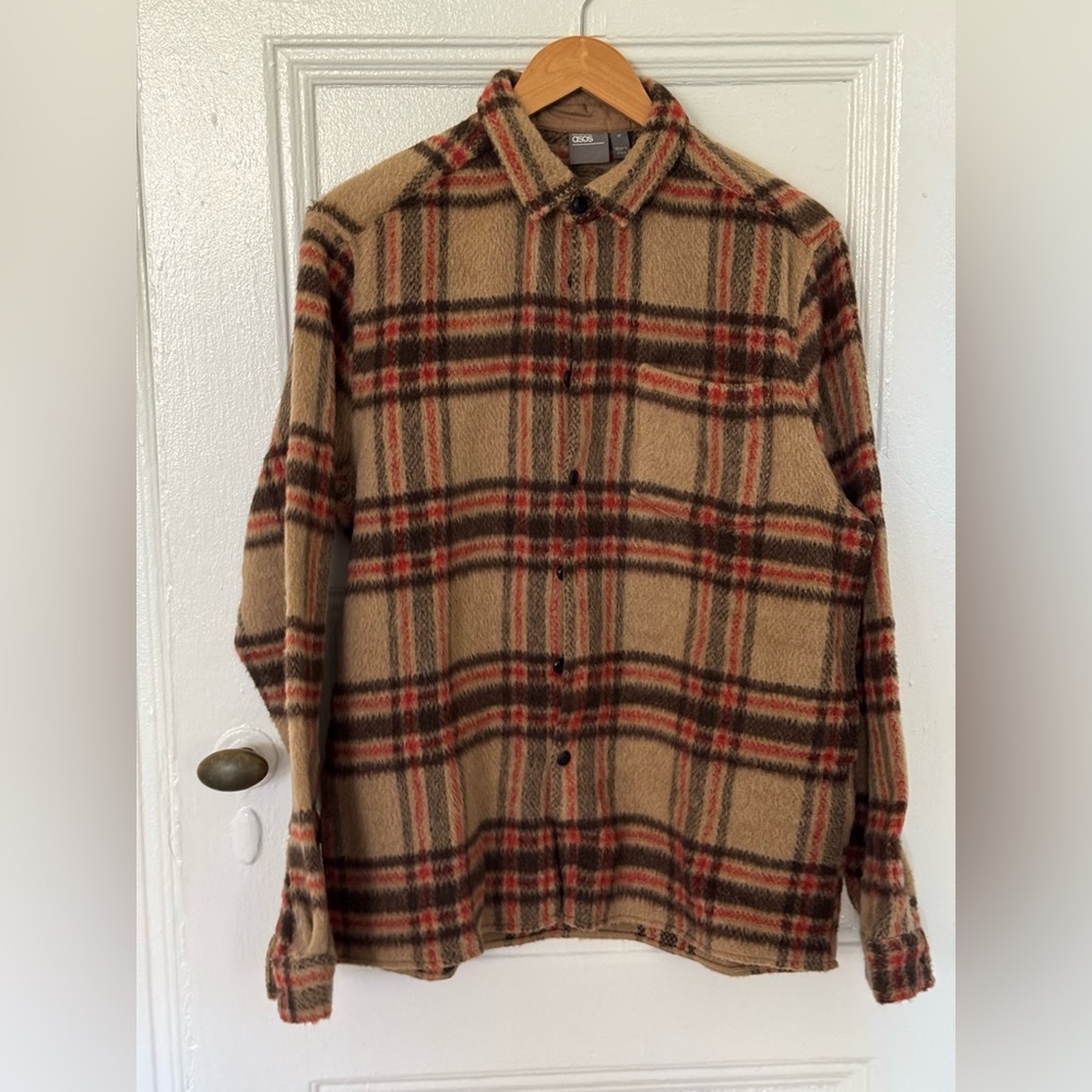 ASOS Tan/Red/Brown Plaid Shirt Jacket